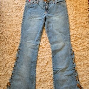 Stylish Blue Jeans with Lace-Up Detail